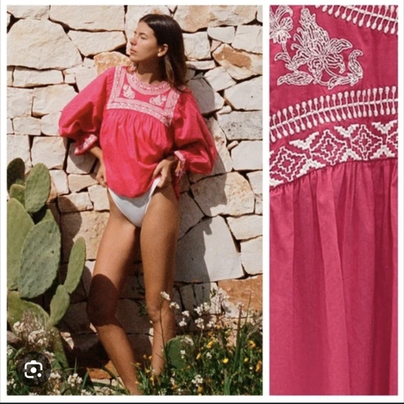 SZ M zara blouse 100 cotton embroidered. Made in India used once so like new - Picture 1 of 5